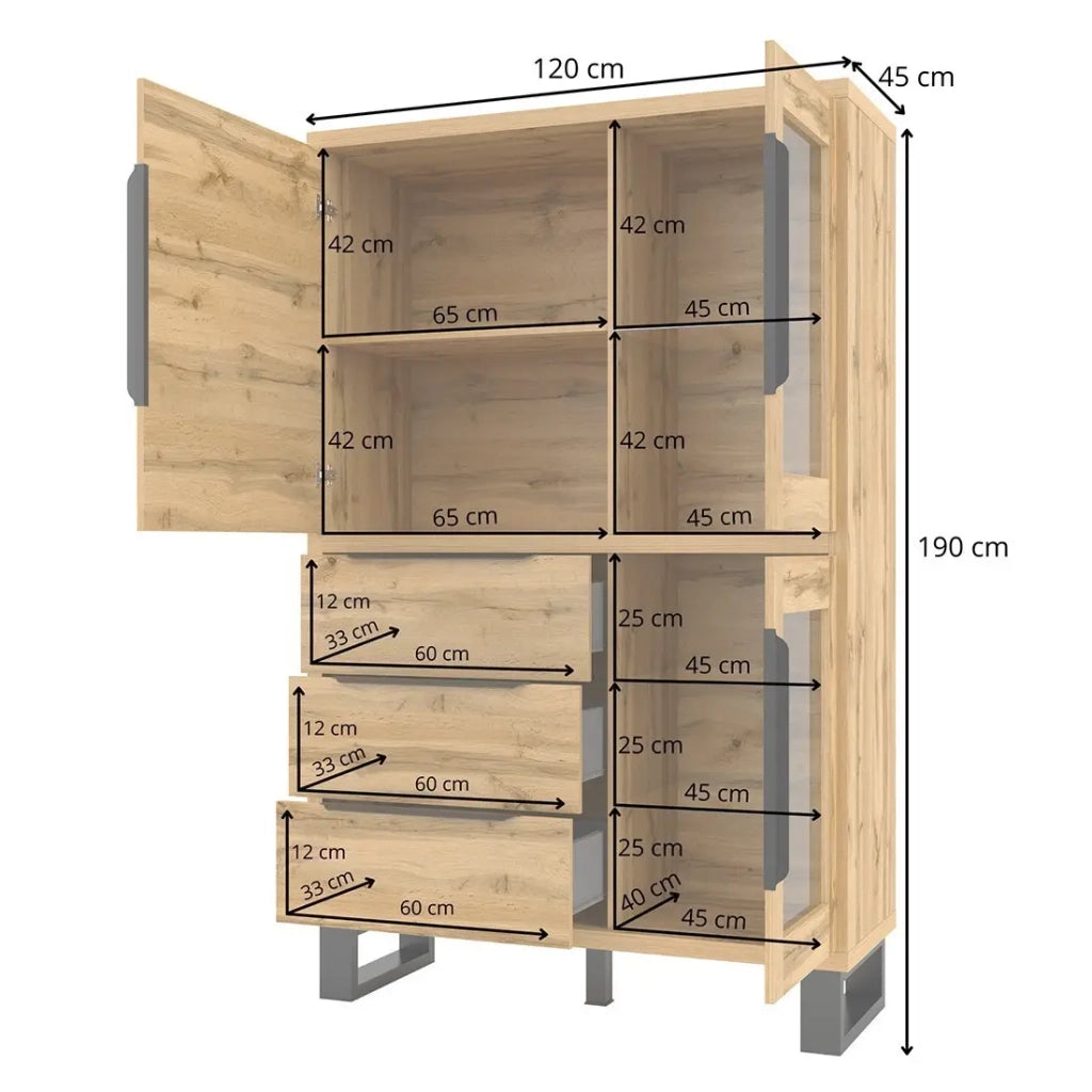 Credenza color rovere collezione MILO. Finiture nere. Mobile ideale per la tua sala da pranzo.