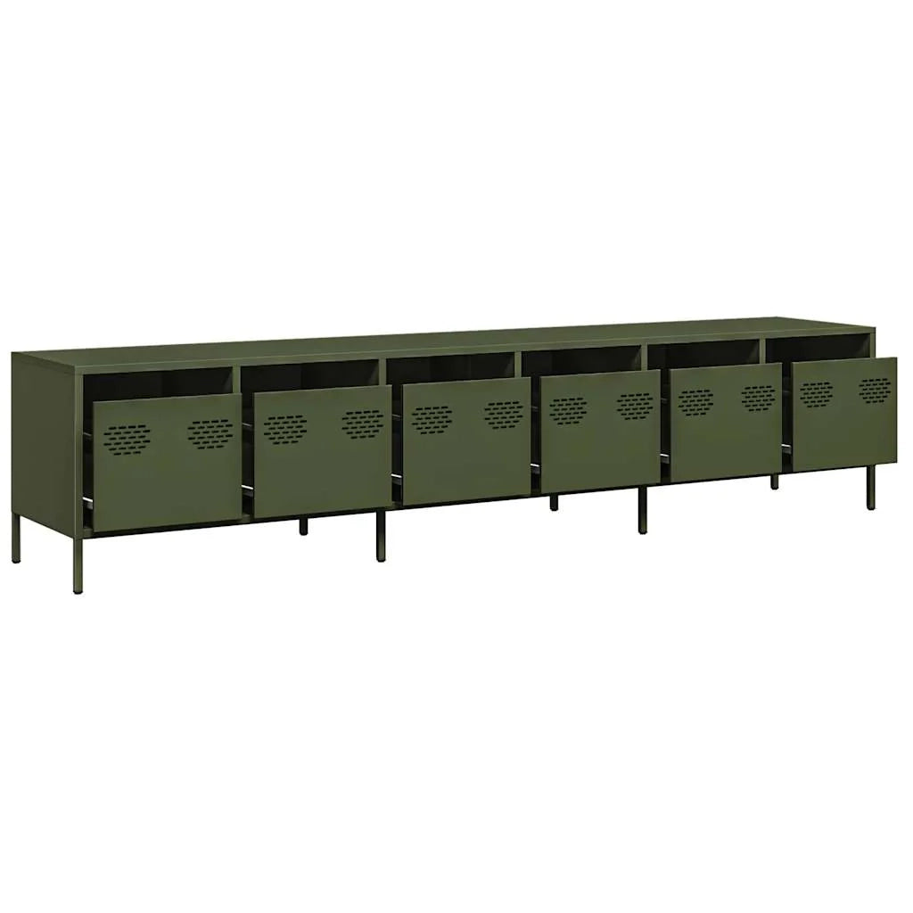 Mobile porta TV pratico e spazioso 202 x 39 x 43 cm stile contemporaneo acciaio laminato a freddo verde oliva 02_0055636