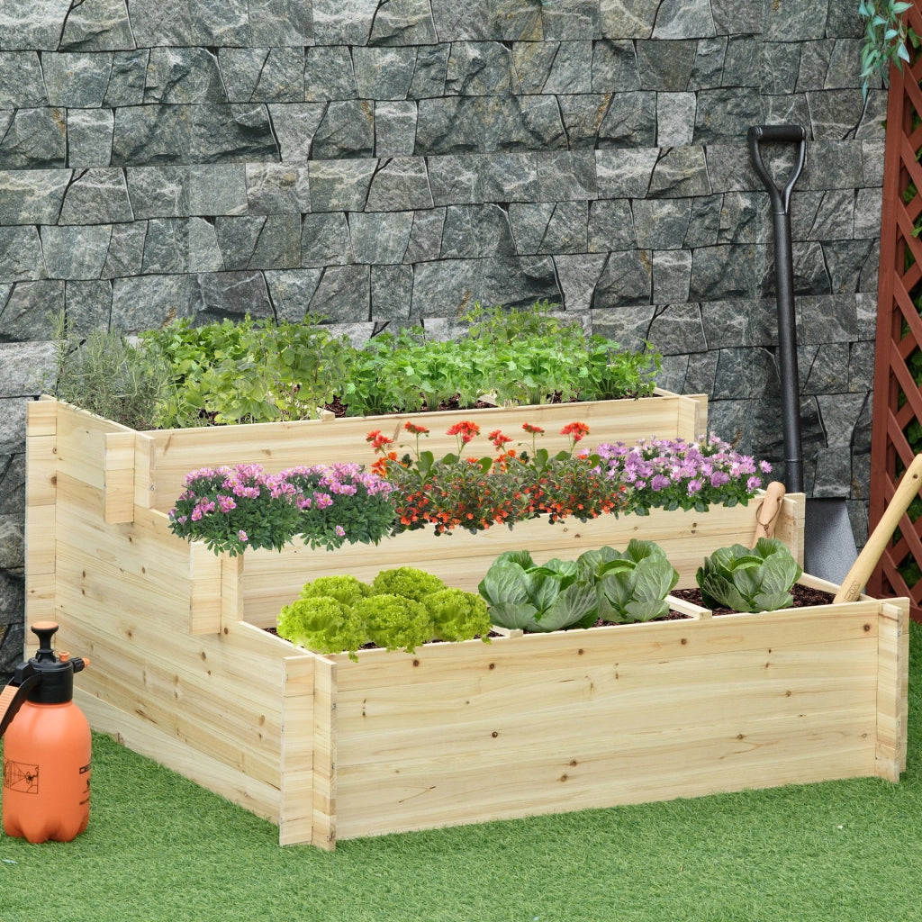 Hochbeet 3 Etagen ¨C zephmum ¨C Vlies Innenauskleidung lackiertes Naturholz 117x100x54cm