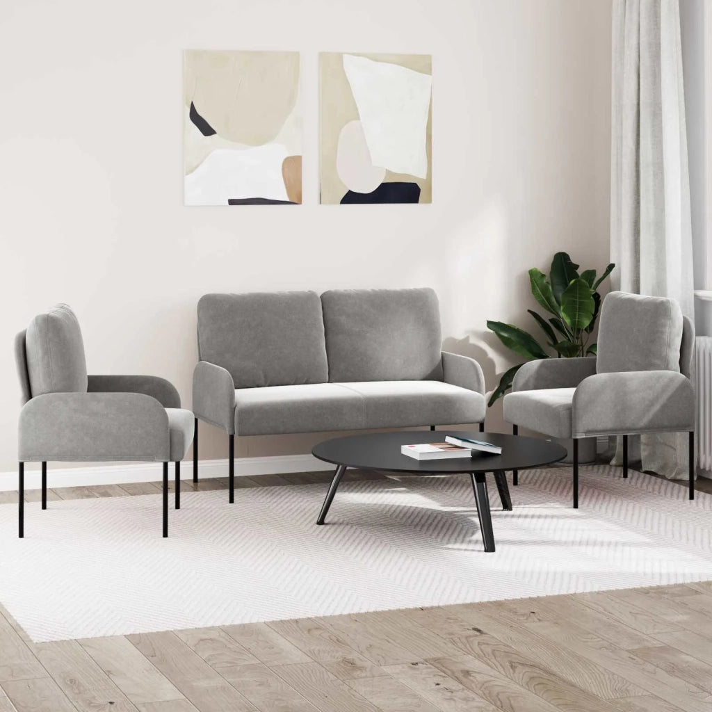 Set divani con cuscino 3 pcs Grigio chiaro 115 x 56 x 80 cm
