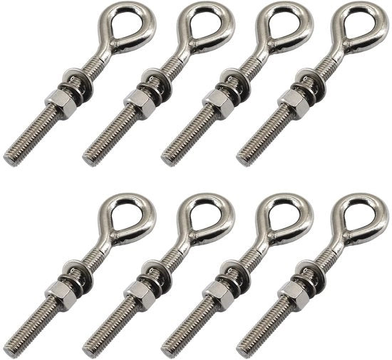 Occhiello in Acciaio Inossidabile 304 - 8 Pezzi - Lungo Manico - Resistente alla Corrosione - Adatto per Interno/Esterno - Occhiello a Gancio