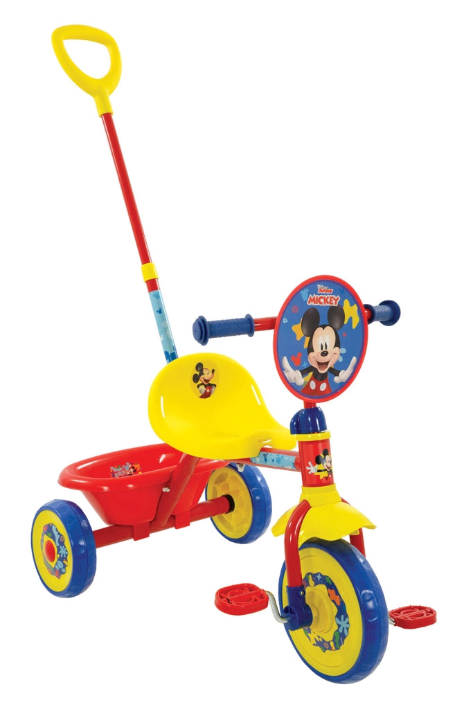 Triciclo a Pedali Primi Passi per Bambini con Maniglione Genitoriale Rimovibile e Vano Contenitore Disney Mickey Mouse
