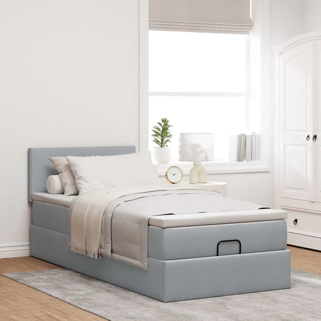 Pouf Letto con Materasso e LED Grigio Chiaro 80x200cm Tessuto