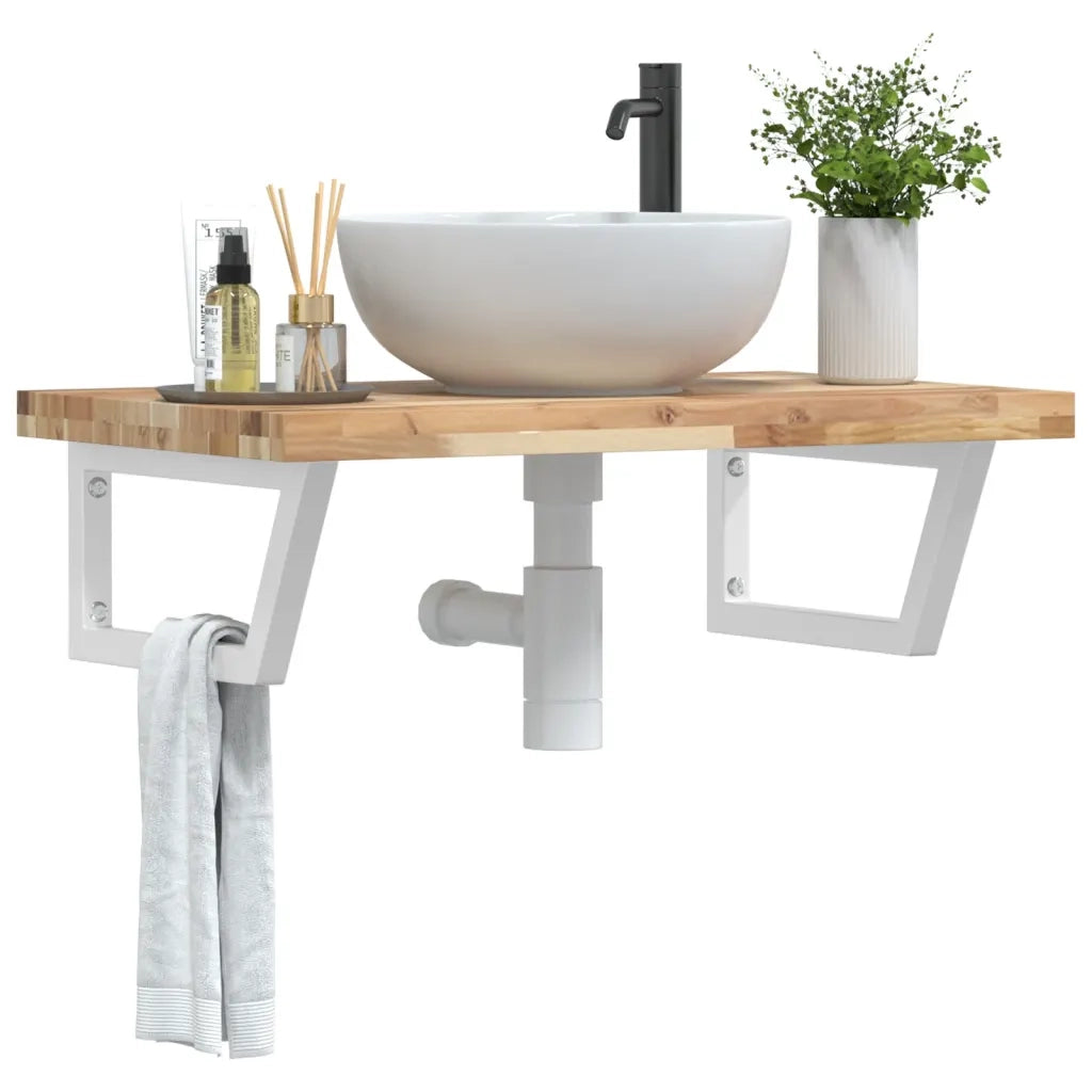 Ripiano a Parete per Lavabo in Acciaio e Massello di Acacia 3302802