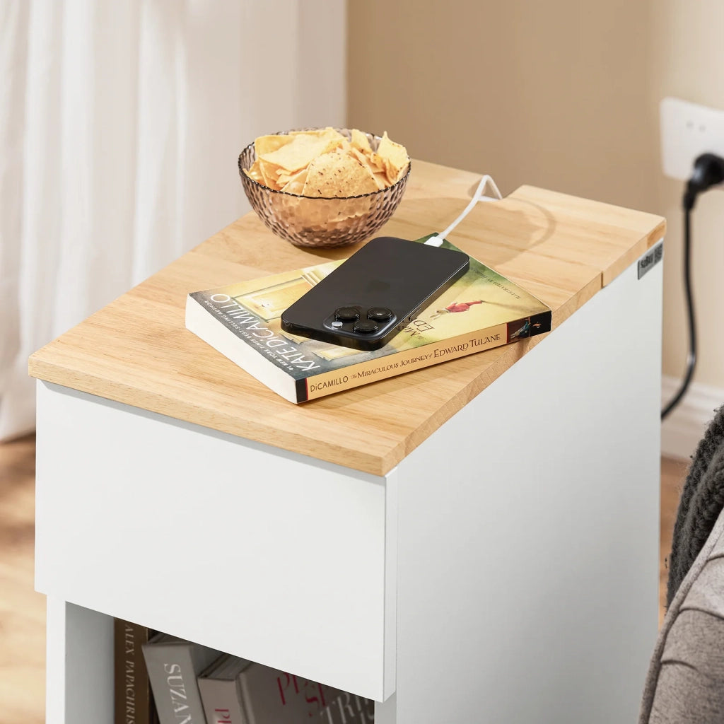 SoBuy Comodino Sottile comodino per camera da letto con cassetto e ripiano comodini per camera da letto e soggiorno Tavolino divano Bianco L25 x P40 x A60 cm FBT111-II-WN