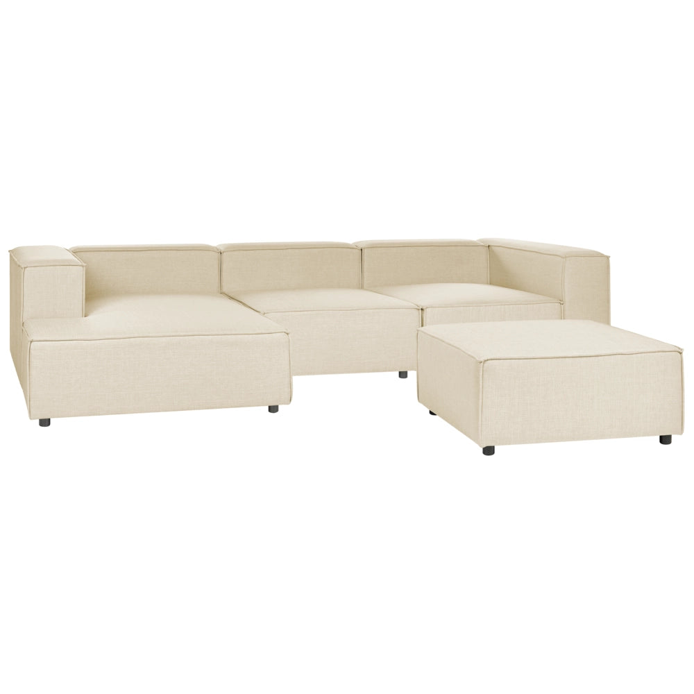 Divano modulare a destra Beige Lino 3 posti con ottomana Divano angolare componibile con gambe nere Soggiorno moderno