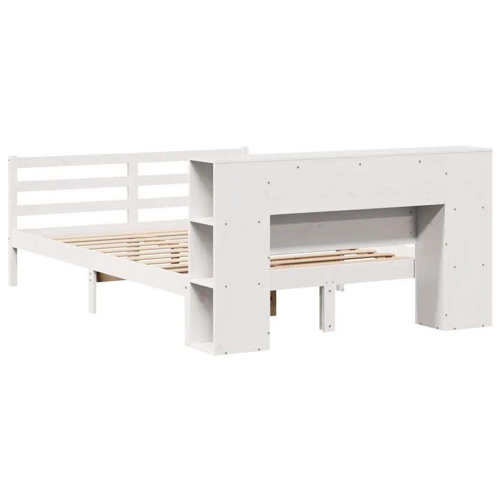 Letto Libreria senza Materasso-Struttura Letto con contenitore Bianco 160x200 cm Legno di Pino 164337