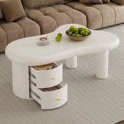Tavolino da salotto bianco sagomato in MDF con 2 cassetti