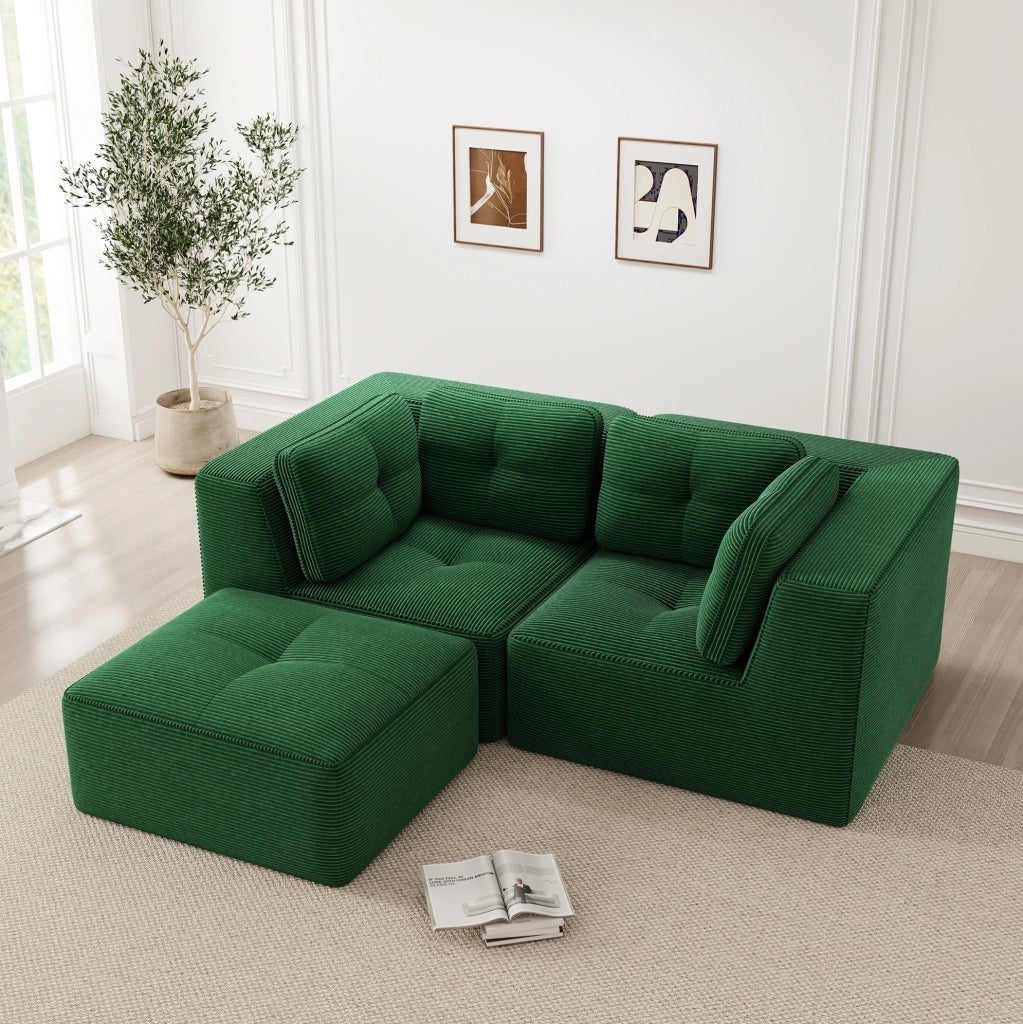 Divano angolare modulare in velluto a coste 208x177x69 cm; verde; senza montaggio