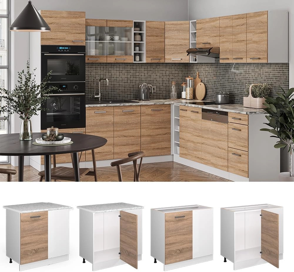 Mobile ad angolo cucina R-Line, Sonoma, 86 cm senza piano di lavoro, per la libera combinazione all'interno di sistemi cucina modulari