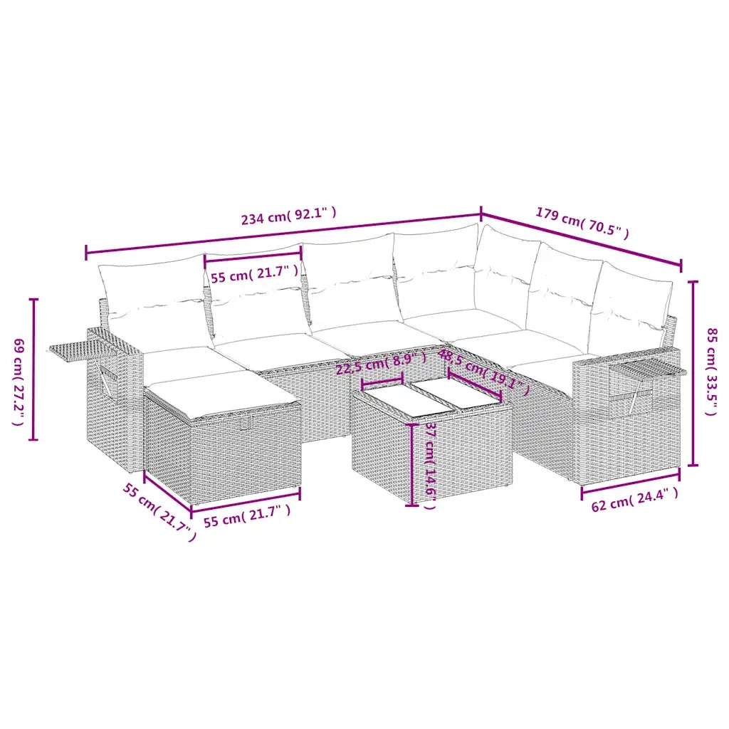 Set Divano da Giardino 8 pz con Cuscini Beige Misto Polyrattan 3263845
