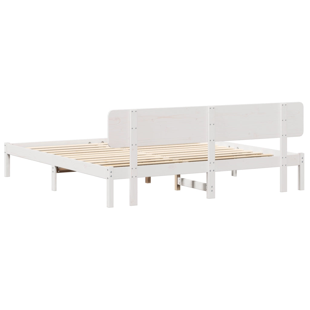 Struttura Letto con Testiera Bianca 180x200 cm Legno Massello di Pino