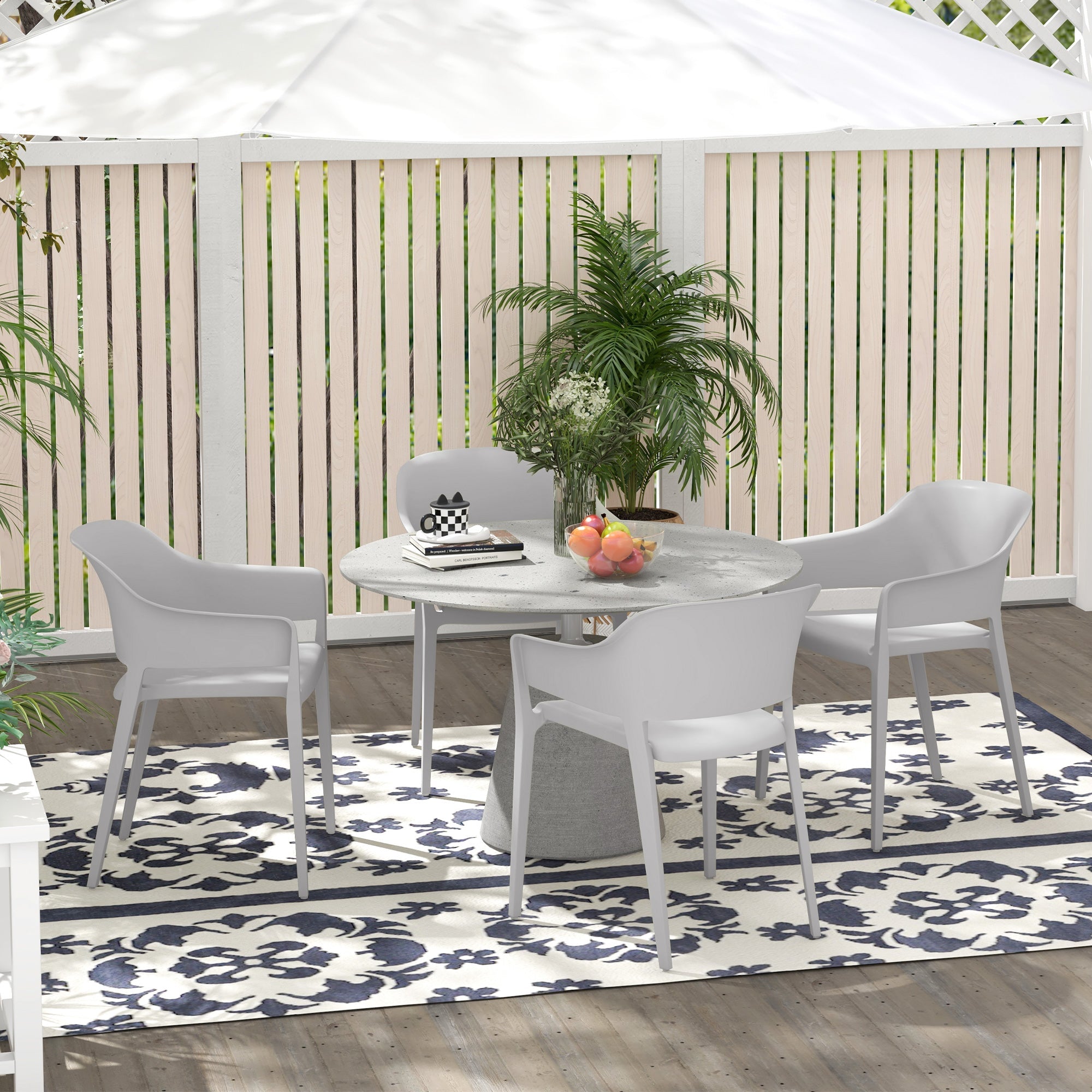Set 4 Sedie da Giardino  Impilabili con Braccioli e Schienale Alto 56x54,5x77,5 cm in Plastica Grigio