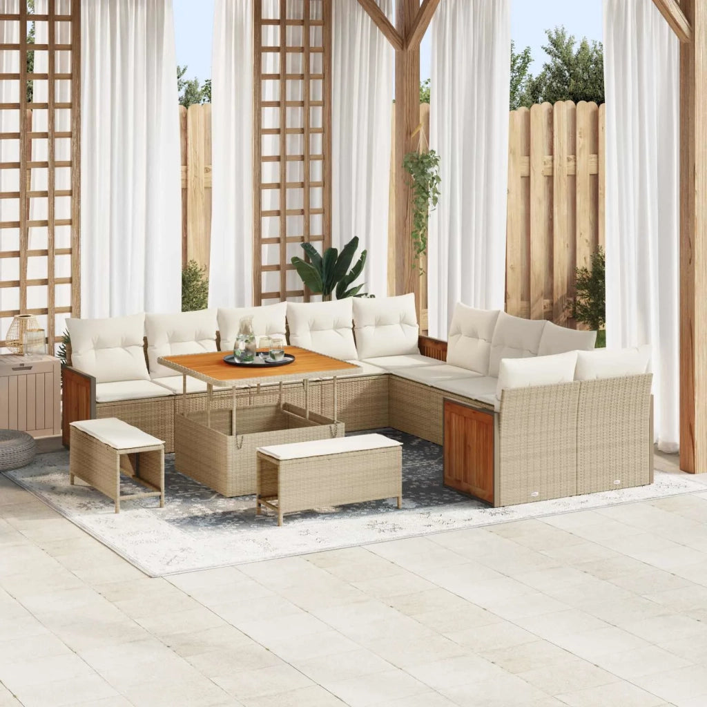 Set Divano da Giardino con cuscino 13 pcs Beige e Crema 3363226