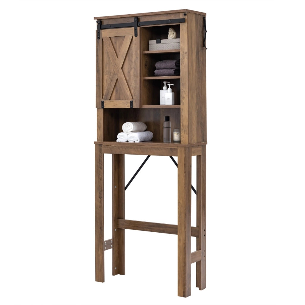 Armadietto di stoccaggio sopra la toilette, Scaffale indipendente per la toilette con ripiani regolabili Marrone