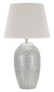 Lampada da Tavolo Resina Wave Ø35x65 cm in Resina e Ferro e Tessuto Argento e Bianco
