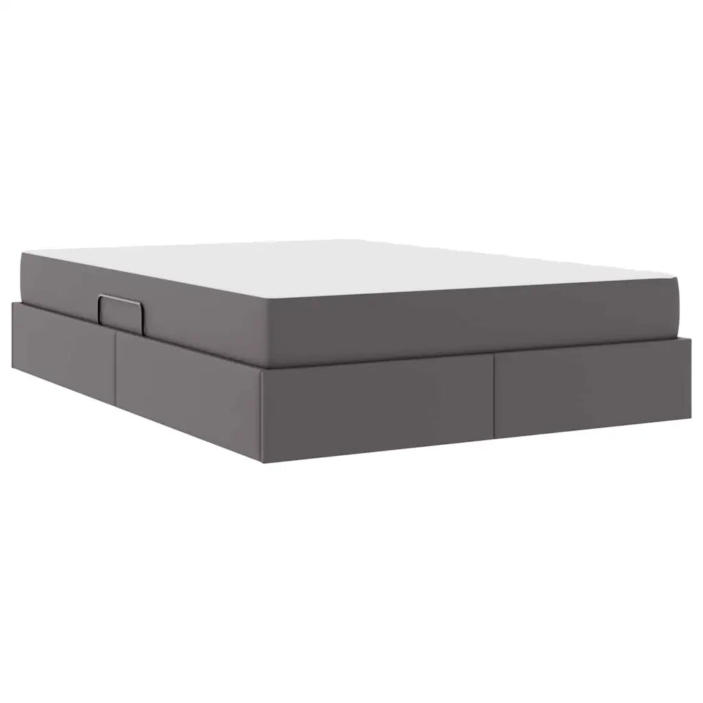 Letto con contenitore e materasso 2 pcs Grigio Pelle