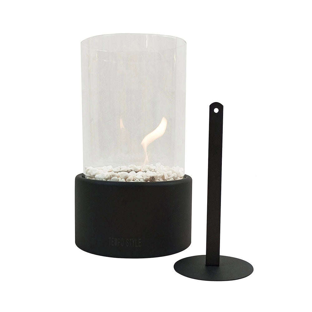 Camino a Bioetanolo da Tavolo Ø16x27 cm CALIDRIA per Interni ed Esterni in Vetro e Acciaio Nero Satinato