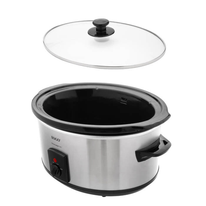 Pentola slow cooker elettrica 5,5L 260W con recipiente in ceramica e 3 programmi, per cottura lenta 7-8 persone - Sogo