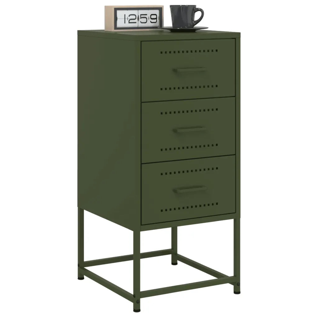 Set di 2 Comodini | Armadio da Notte | Mobiletto da notte Verde Oliva 36x39x78 cm in Acciaio