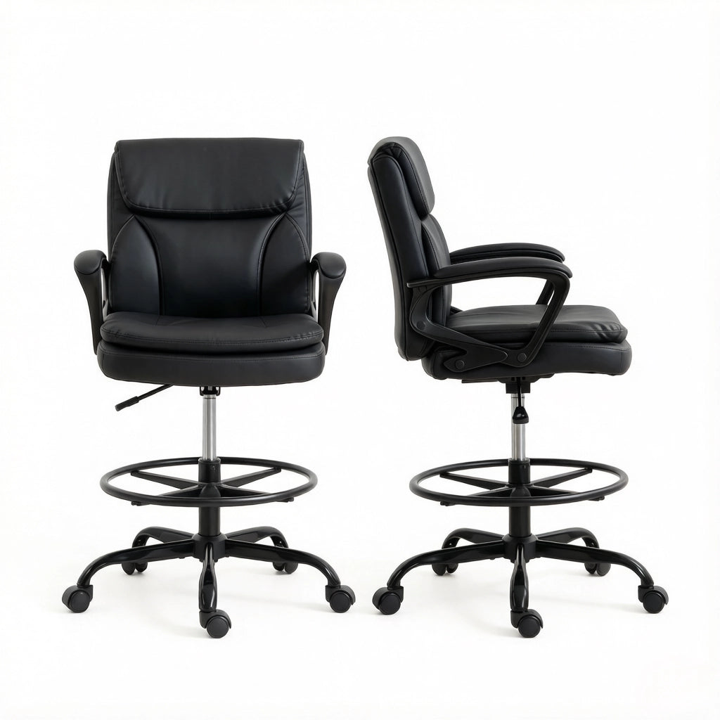 Sedia da ufficio ergonomica regolabile con poggiapiedi, rotelle e schienale avvolgente, nera