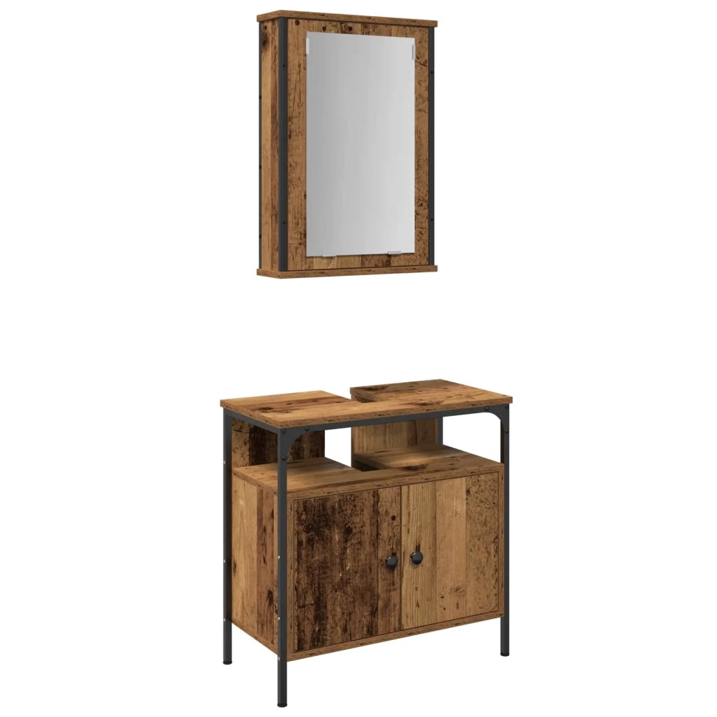 Set di mobili per il Bagno | Armadio da bagno 2 pz Marrone Legno multistrato