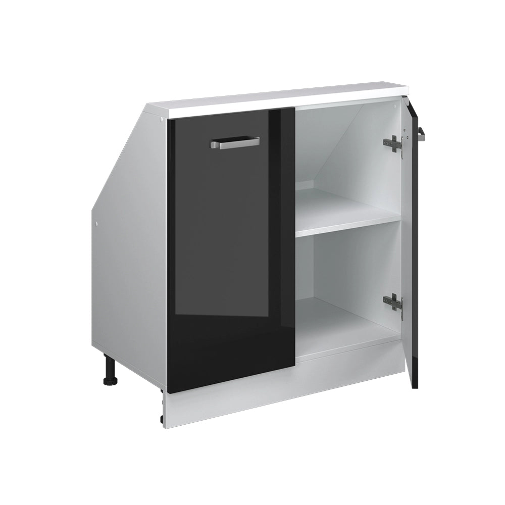 Mobile cucina sottotetto R-Line Nero lucido/Bianco 80 cm con 2 porte Vicco