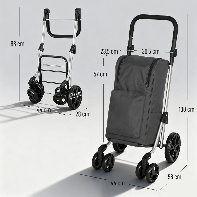 CARRELLO SPESA 3 in 1 46 L con vano termico, pieghevole, grigio scuro