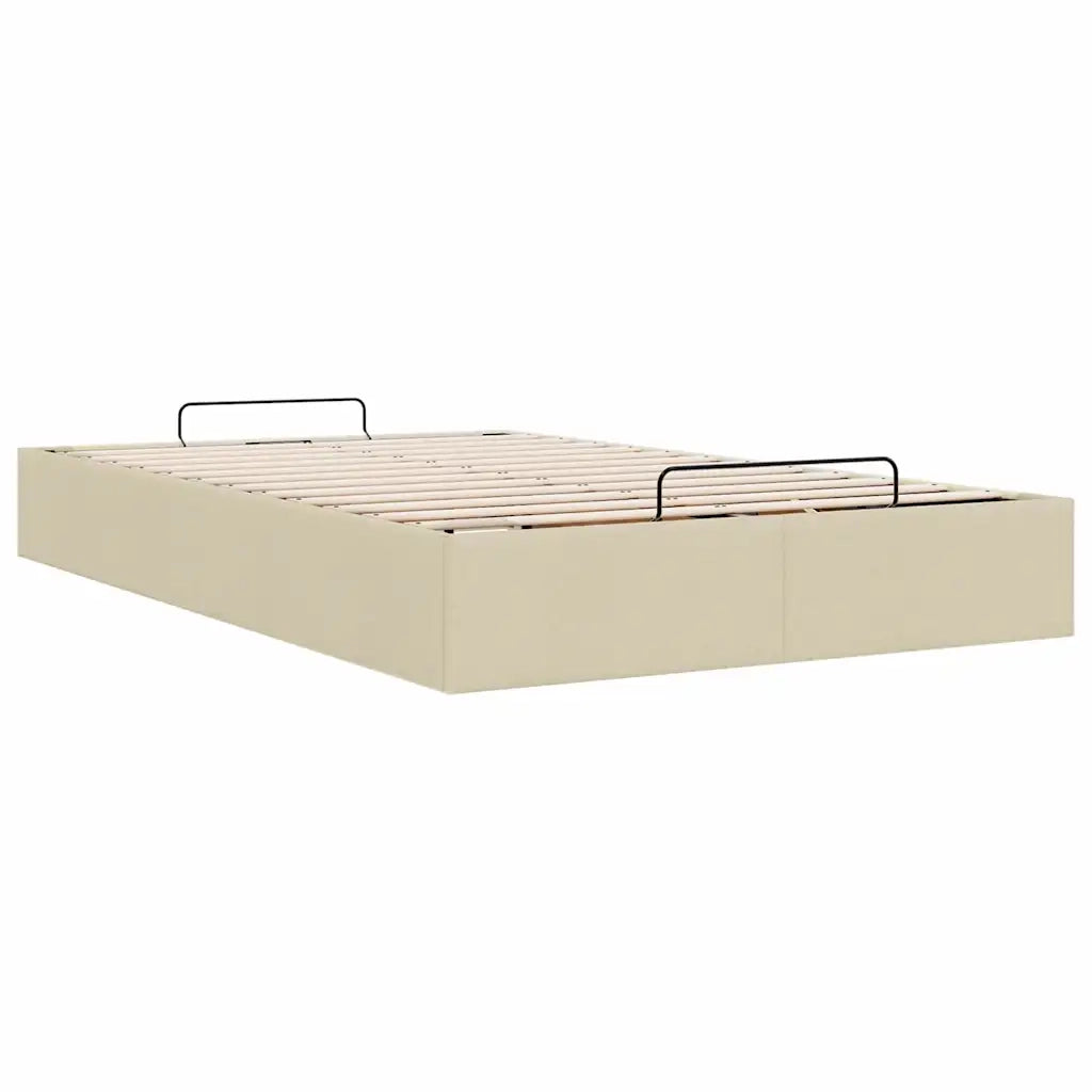 Struttura Letto Pouf senza Materasso-Giroletto con contenitore Crema 120x190cm in Tessuto