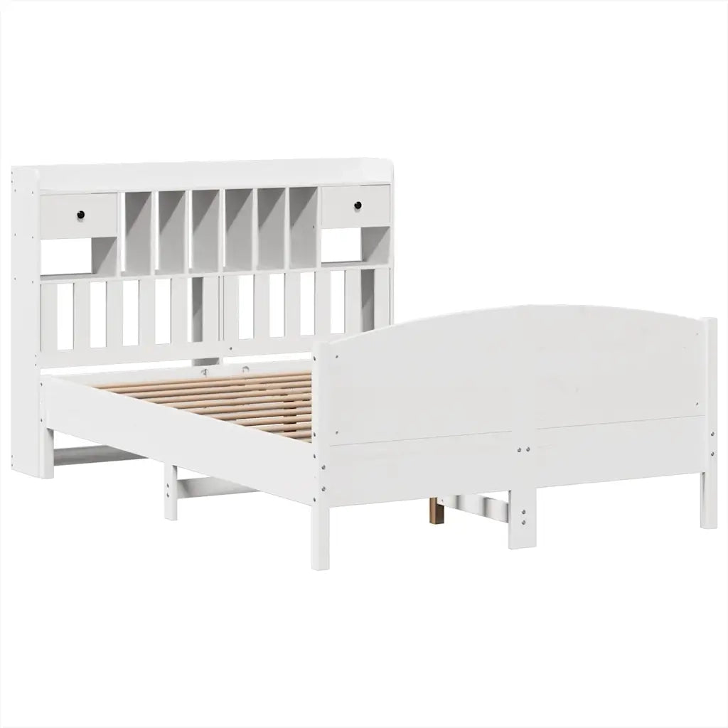 Letto Libreria senza Materasso-Struttura Letto con contenitore Bianco 140x200 cm Legno di Pino 461194