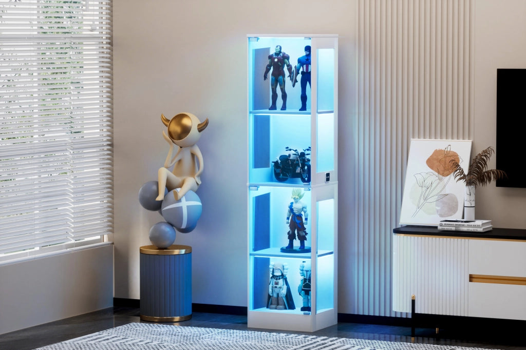 VETRINA 40x35x165 cm in MDF e vetro Bianca con illuminazione LED