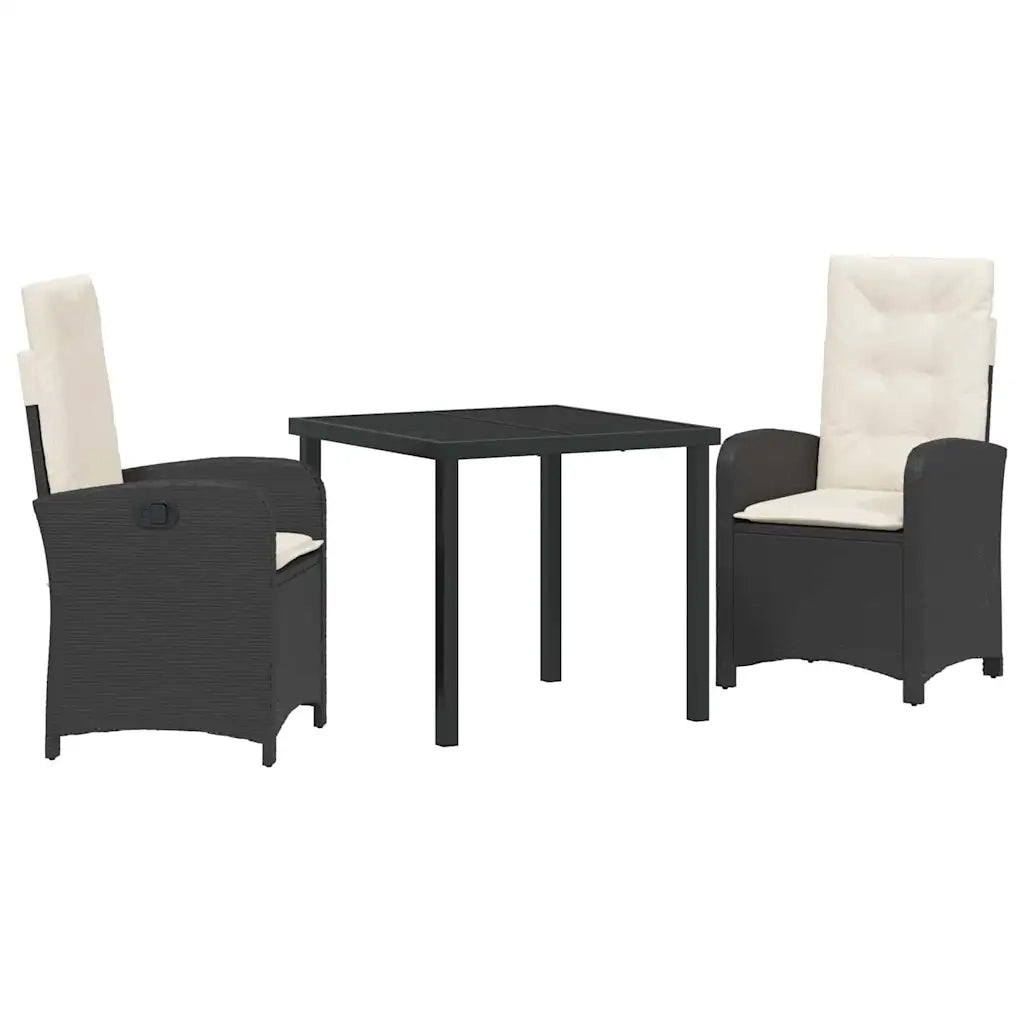 Set da Pranzo per Giardino con cuscino 3 pcs Nero polyrattan 3380253