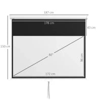 Telo Proiettore 80" 16:9 con Corda di Regolazione, in Plastica e Metallo, 187x8x150 cm, Bianco