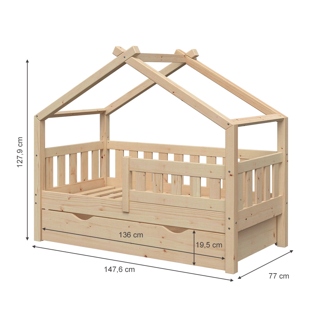 Vitalispa Letto montessori bambini Legno naturale 70x140 cm con cassetto