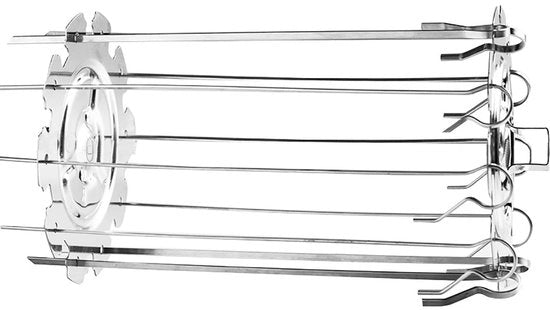 Spiesvork RVS universale grillspies - rotorente - adatto per 10 spiedini - facile da pulire - diametro 13,5 cm