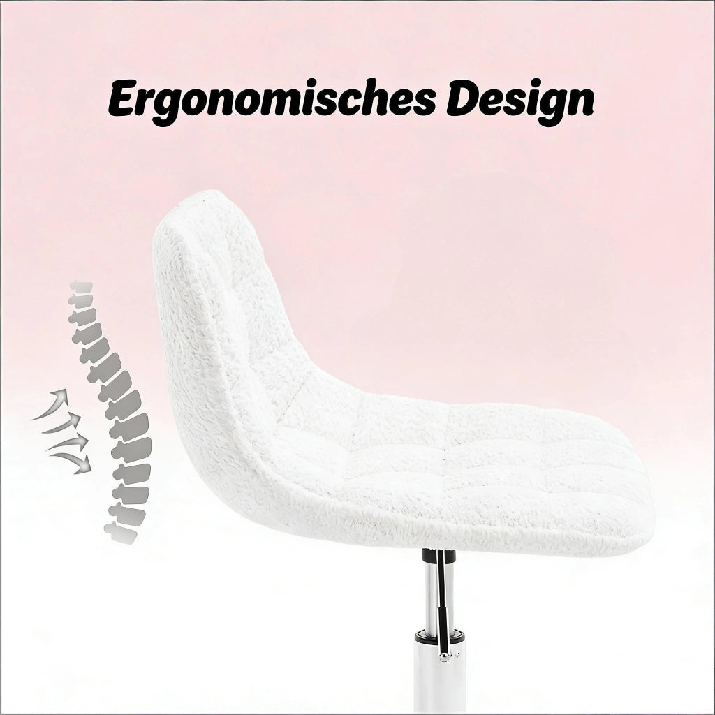 Sedia da Ufficio Girevole con Altezza Regolabile, Schienale Ergonomico e Ruote, in Ciniglia Bianco