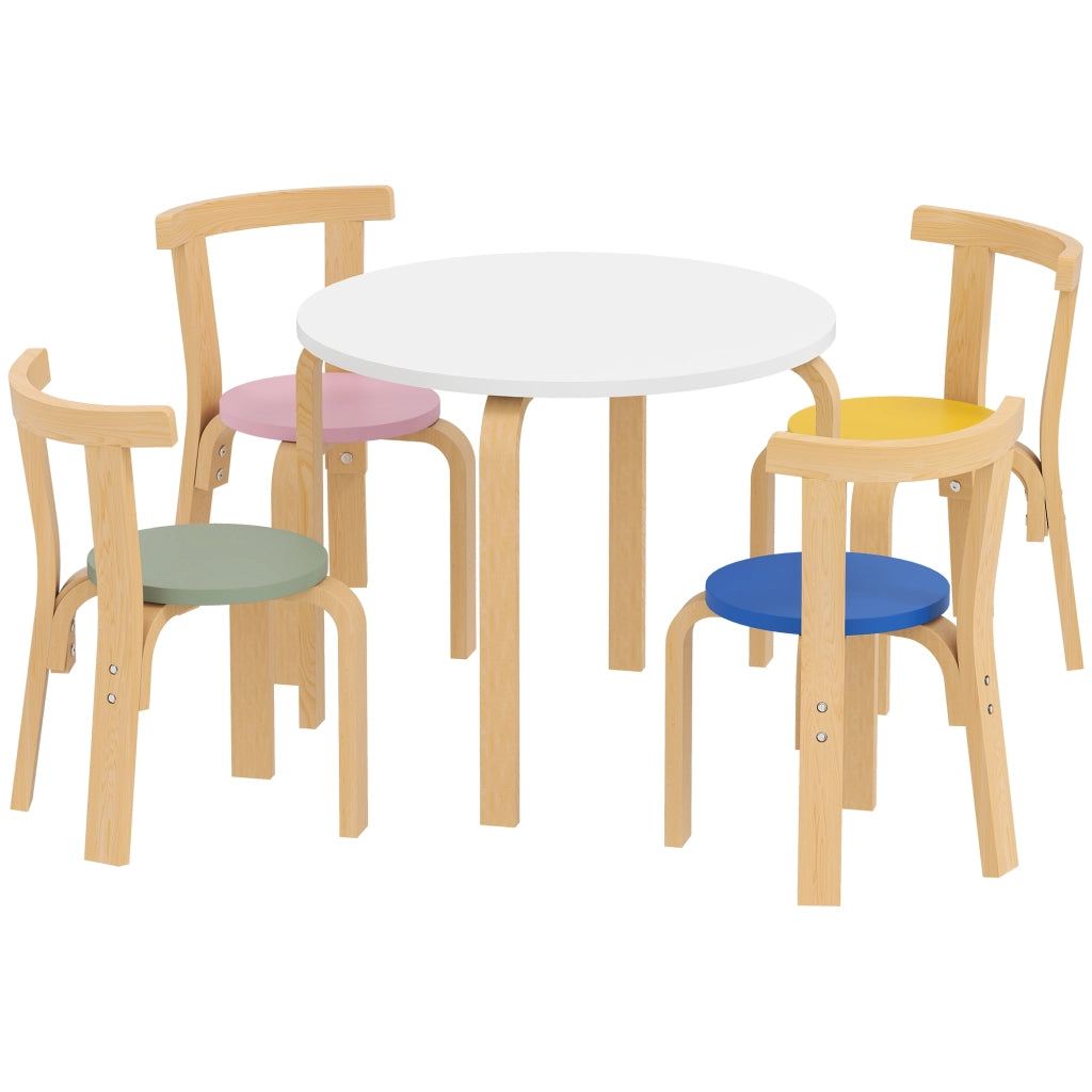 Set Tavolo e Sedie per Bambini 3-8 Anni 5 pz con Bordi Arrotondati in Legno Multicolore