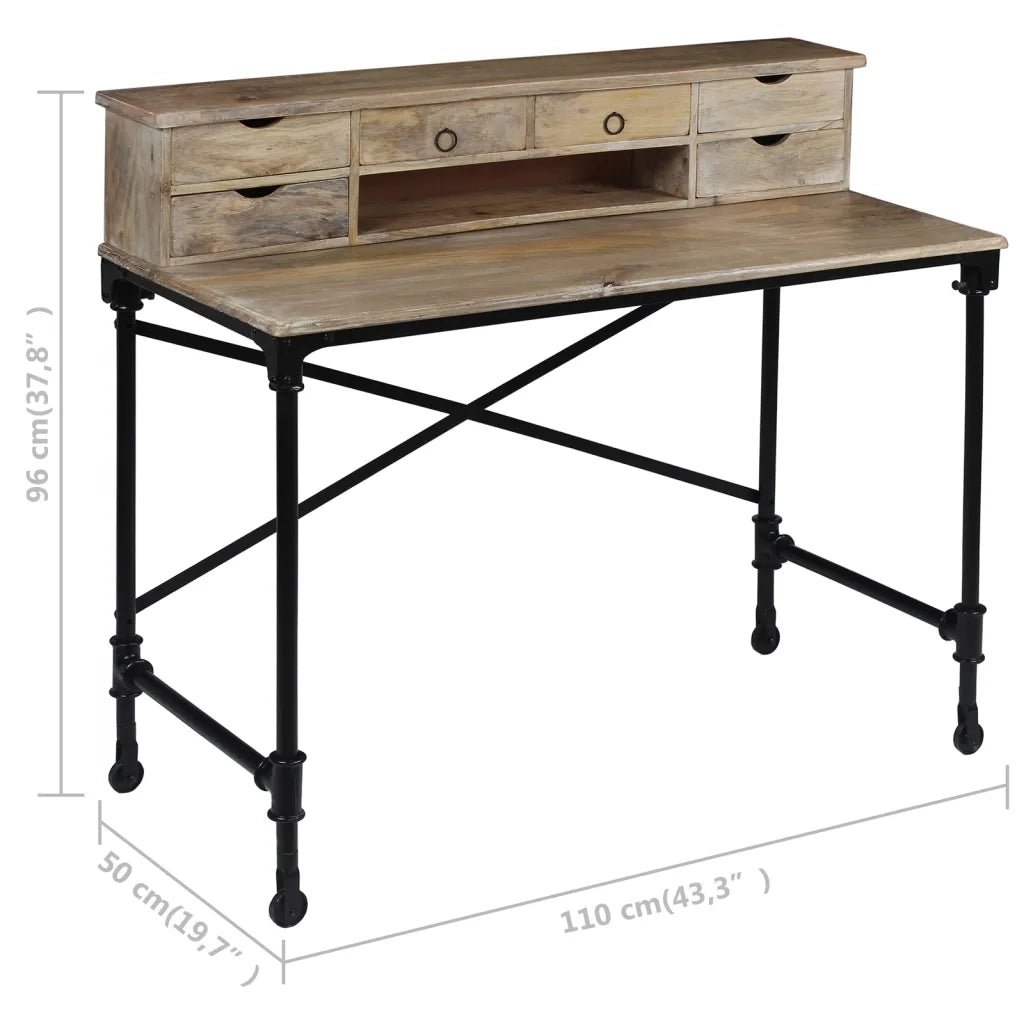 Scrivania in Legno Massello di Mango e Acciaio 110x50x96 cm 244947