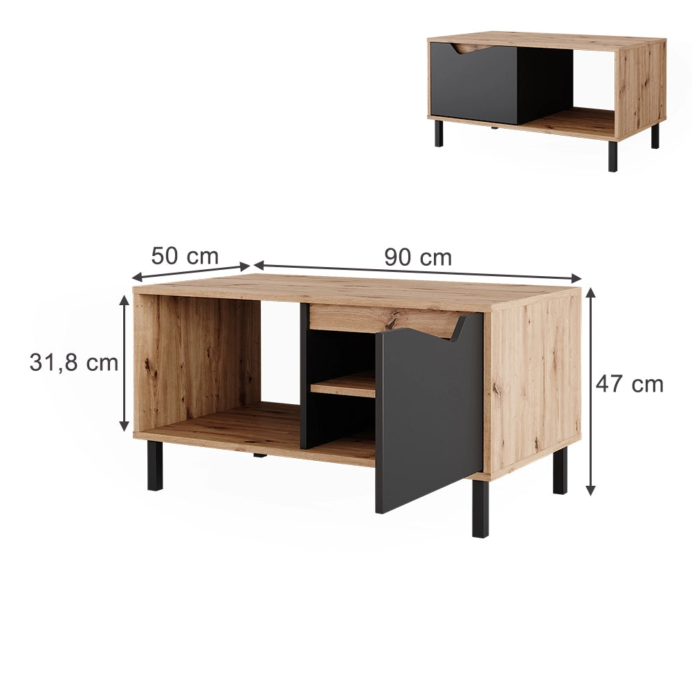 Vicco Tavolino da salotto Antracite/Artisan 90 x 50 cm con 1 porta