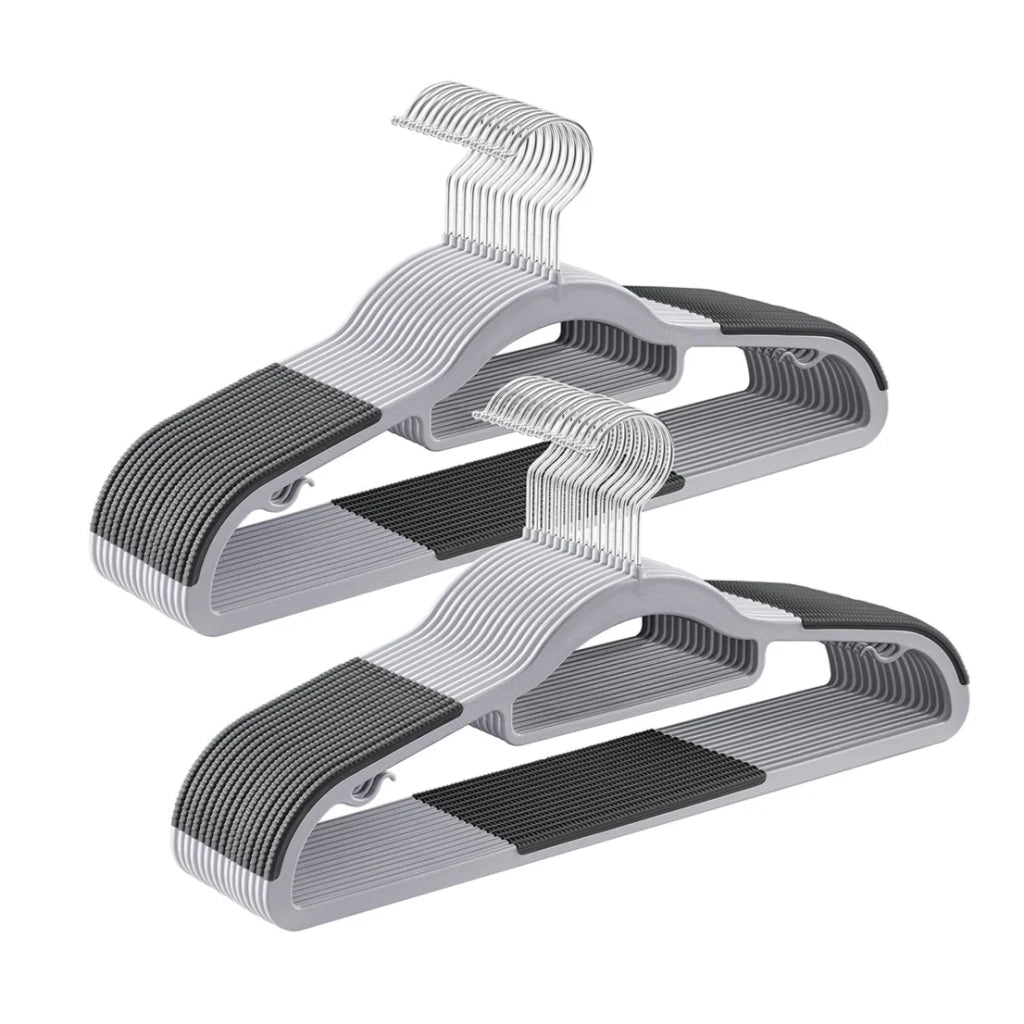 Confezione da 50 robuste grucce in plastica antiscivolo salvaspazio spessore 6 cm gancio girevole a 360° lunghezza 42 cm grigio 12_0006314