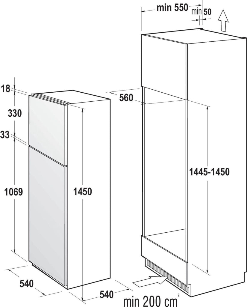 Hisense RI1P205NEWE Frigorifero Combinato da Incasso 205 L 145 cm Classe E 39 dB Porte Reversibili LED colore Bianco