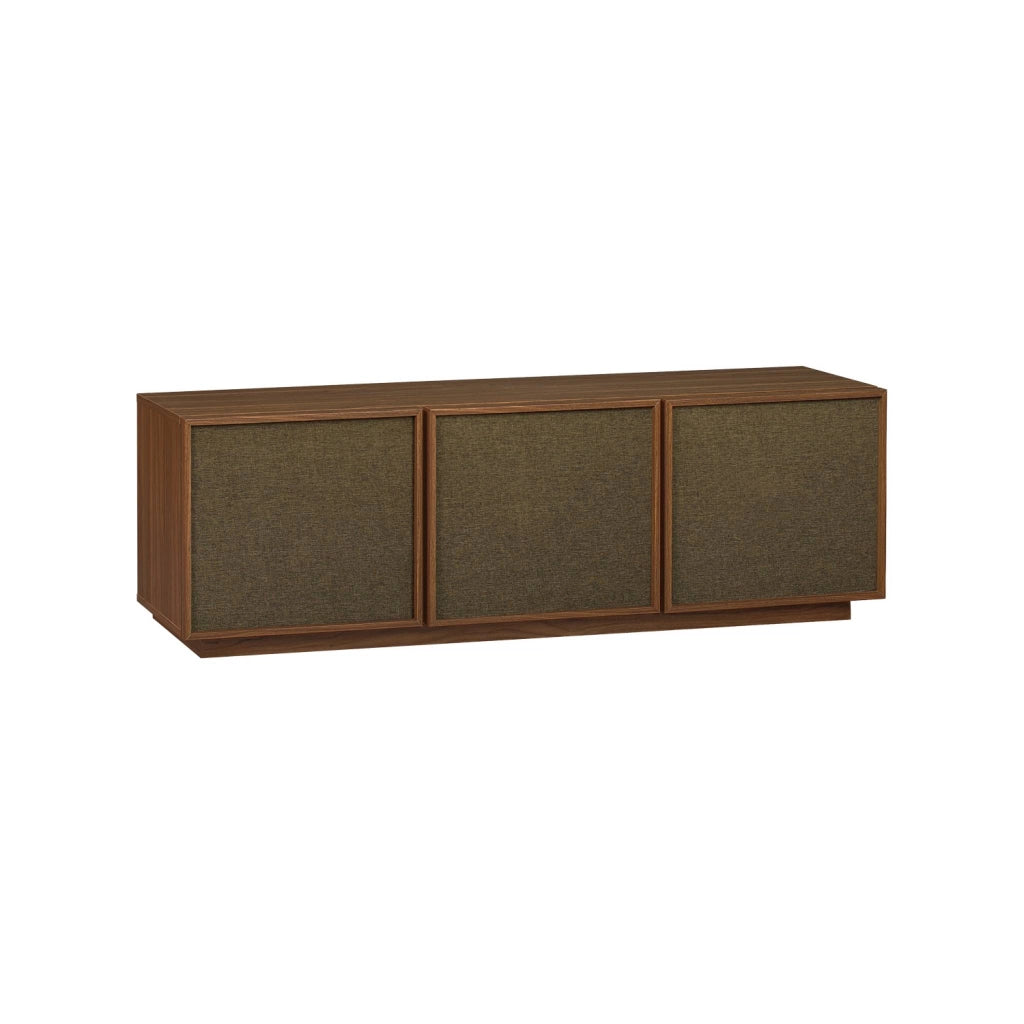 Mobile tv decorativo in legno e tessuto 3 ante, 140 cm, noce