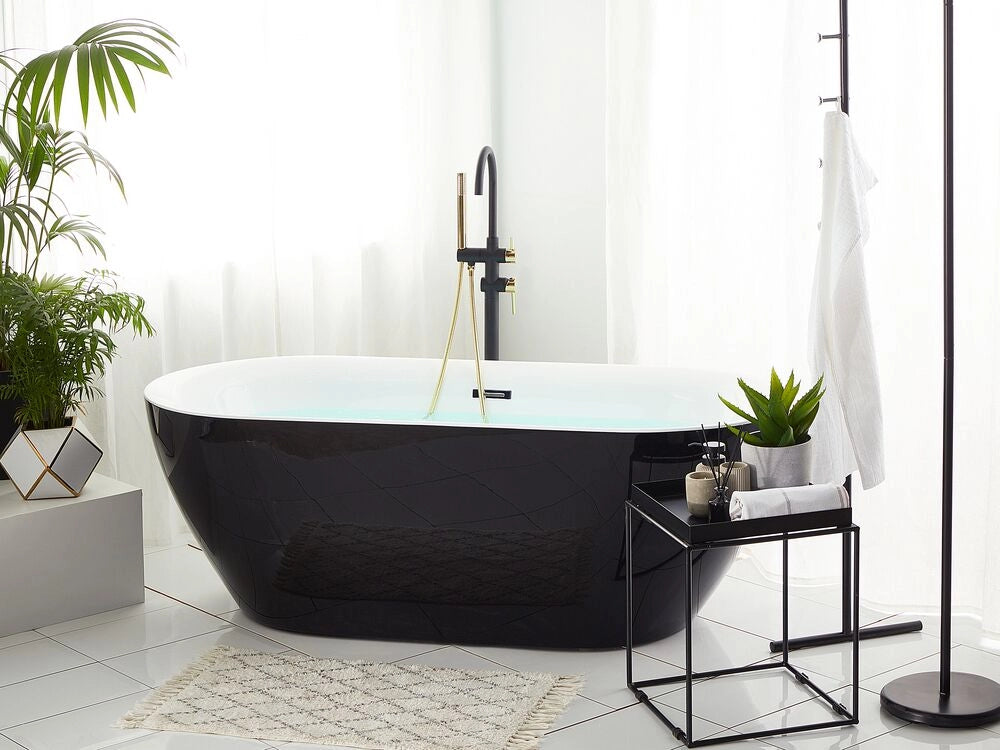 Vasca freestanding in acrilico sanitario Nero lucido singolo 170 x 80 cm ovale dal design moderno