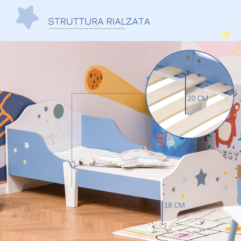 Letto Basso per Bambini di +3 Anni con Sponde Blu e Bianco
