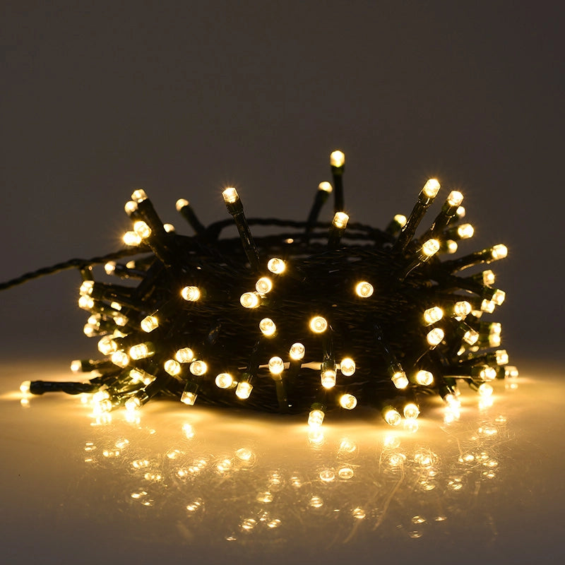 CATENA LUMINOSA LED GIALLA DA 25 METRI CON CAVO VERDE LUCE CALDA - ILLUMINAZIONE PER ESTERNI E INTERNI