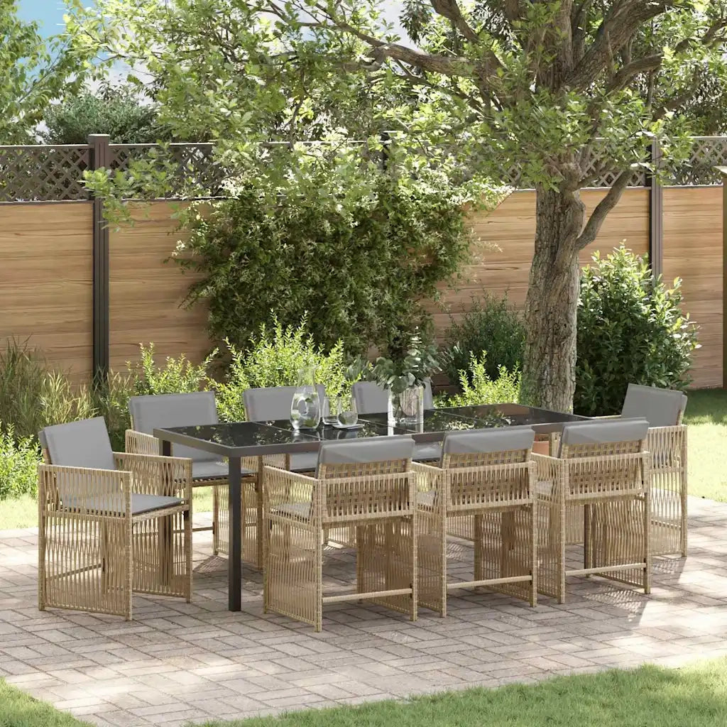 Set da Pranzo per Giardino 9 pcs Beige polyrattan 3380796