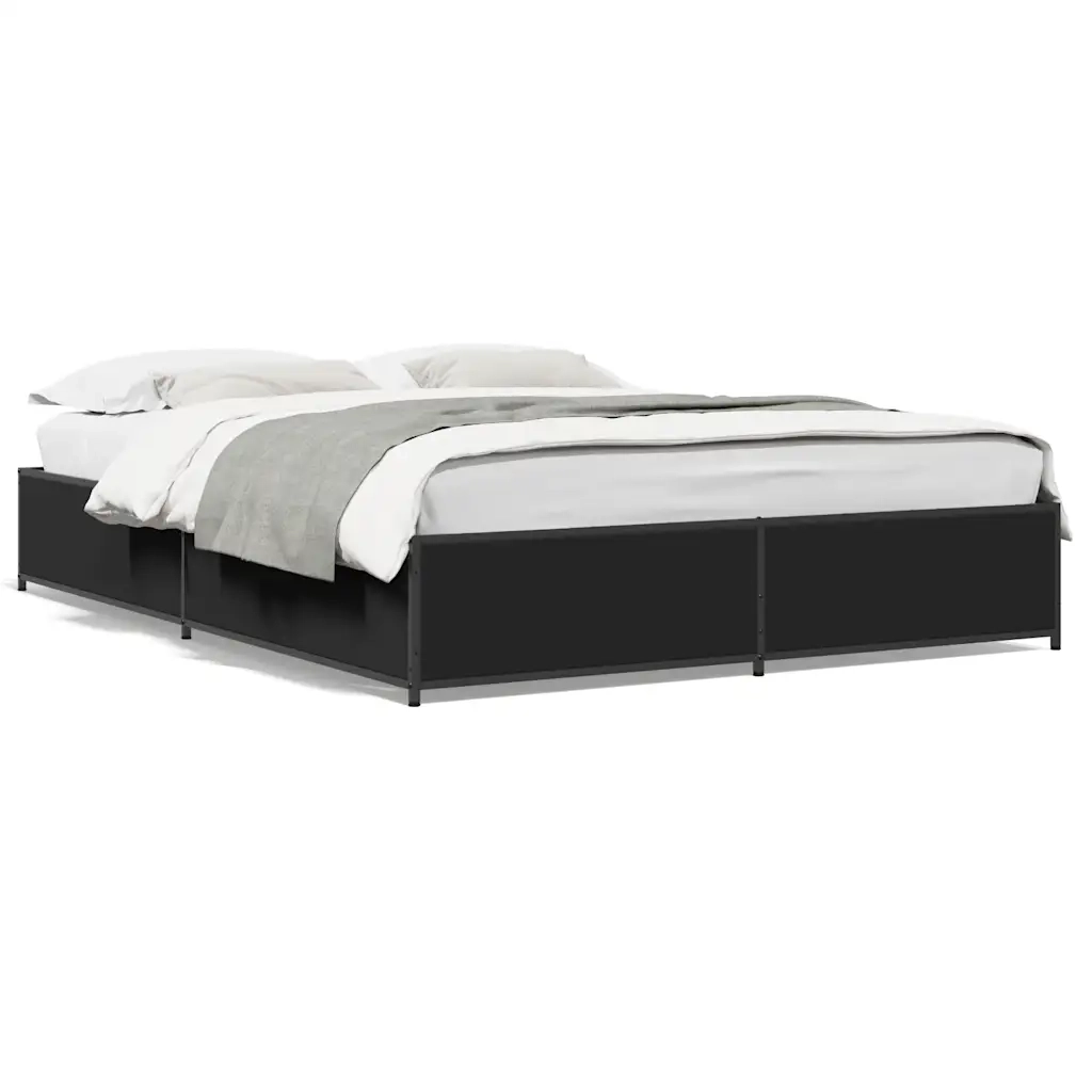 Letto matrimoniale | Letto per adulti | Giroletto Nero 120x190 cm in Legno Multistrato e Metallo