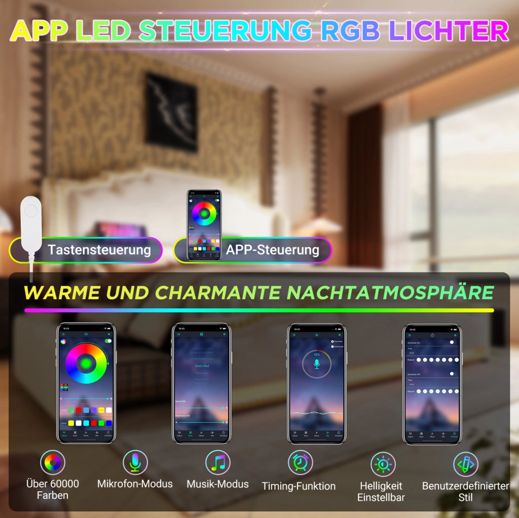 Letto matrimoniale 180x200 con 4 cassetti, LED e porte USB-C