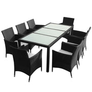 Set da pranzo da giardino da 9 pezzi e cuscini resina intrecciata nera 02_0014845