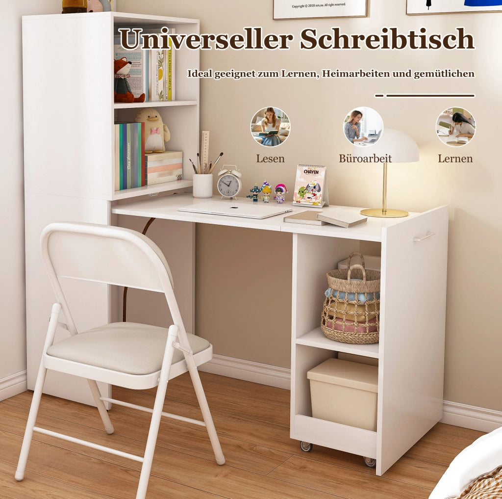 Scrivania estraibile 2 in 1 con mobile contenitore bianco